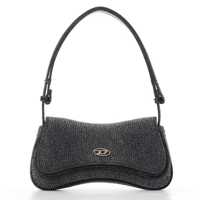 Borsa Diesel Play-Clutch in denim con cristalli