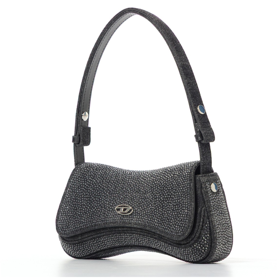 Borsa Diesel Play-Clutch in denim con cristalli