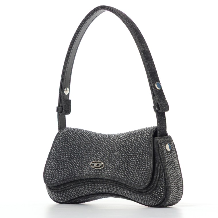 Borsa Diesel Play-Clutch in denim con cristalli