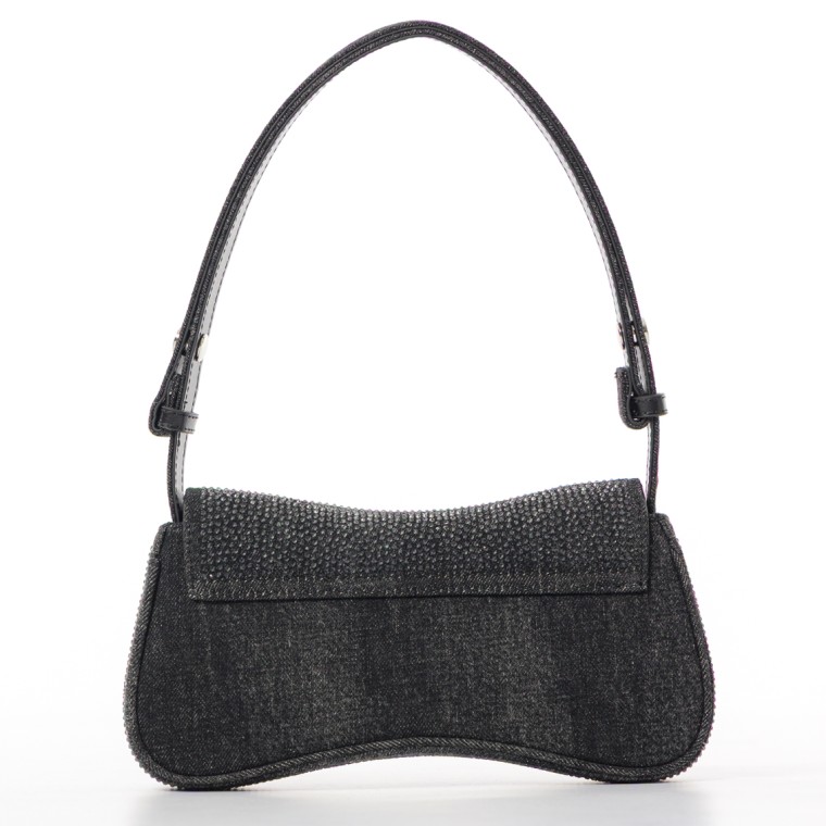 Borsa Diesel Play-Clutch in denim con cristalli