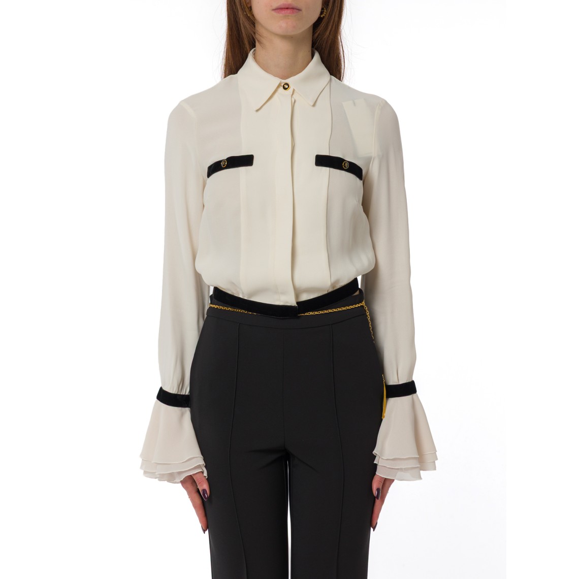 Camicia in georgette con bottoni gioiello Elisabetta Franchi