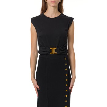 T-shirt cropped Elisabetta Franchi in cotone con monogram