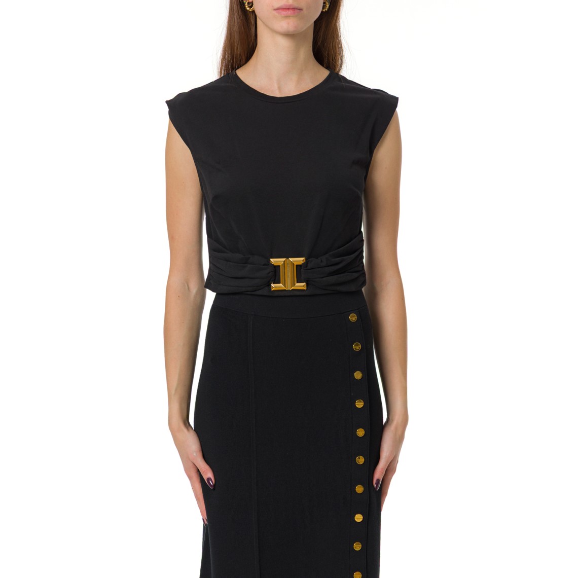 T-shirt cropped Elisabetta Franchi in cotone con monogram