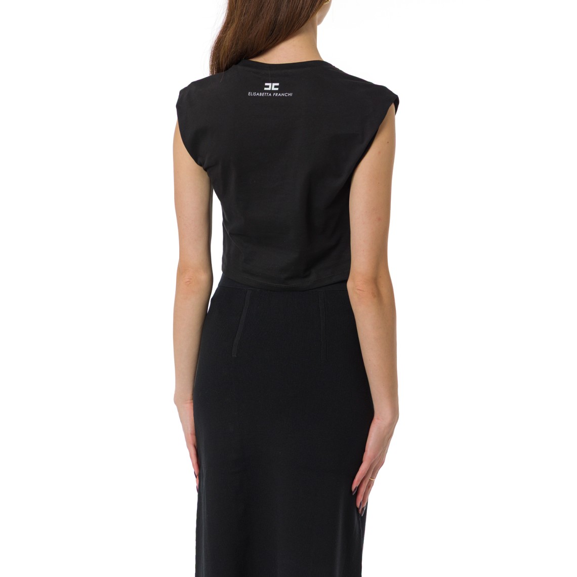 T-shirt cropped Elisabetta Franchi in cotone con monogram