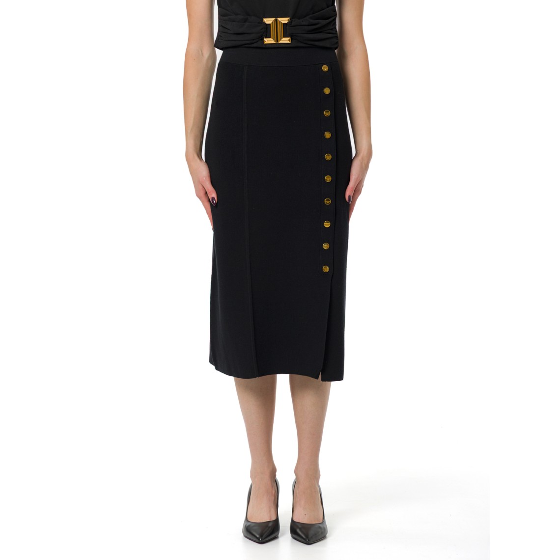 Gonna in maglia punto stoffa con bottoni gioiello Elisabetta Franchi