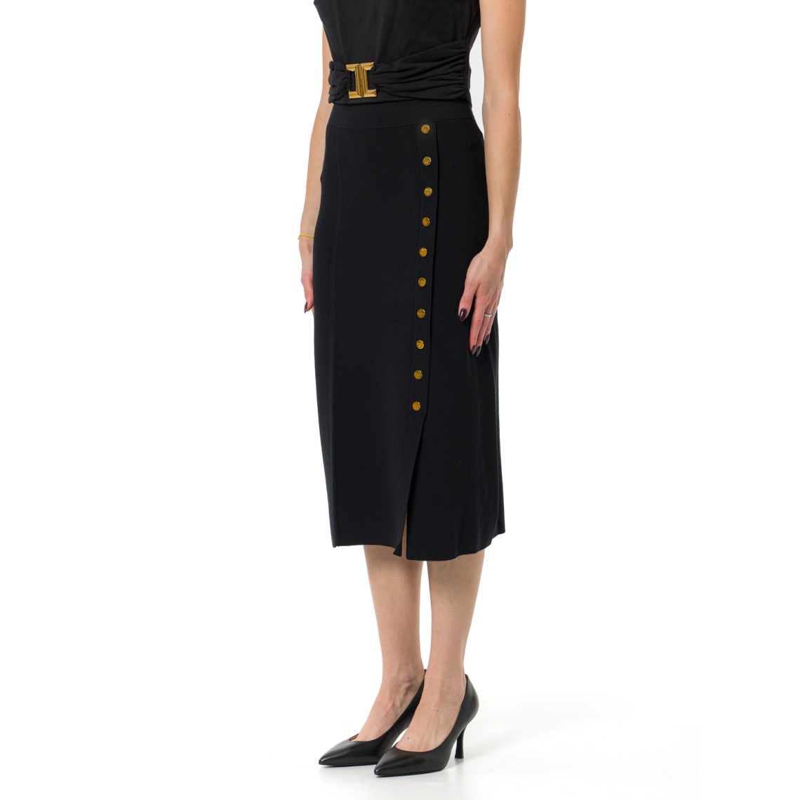 Gonna in maglia punto stoffa con bottoni gioiello Elisabetta Franchi