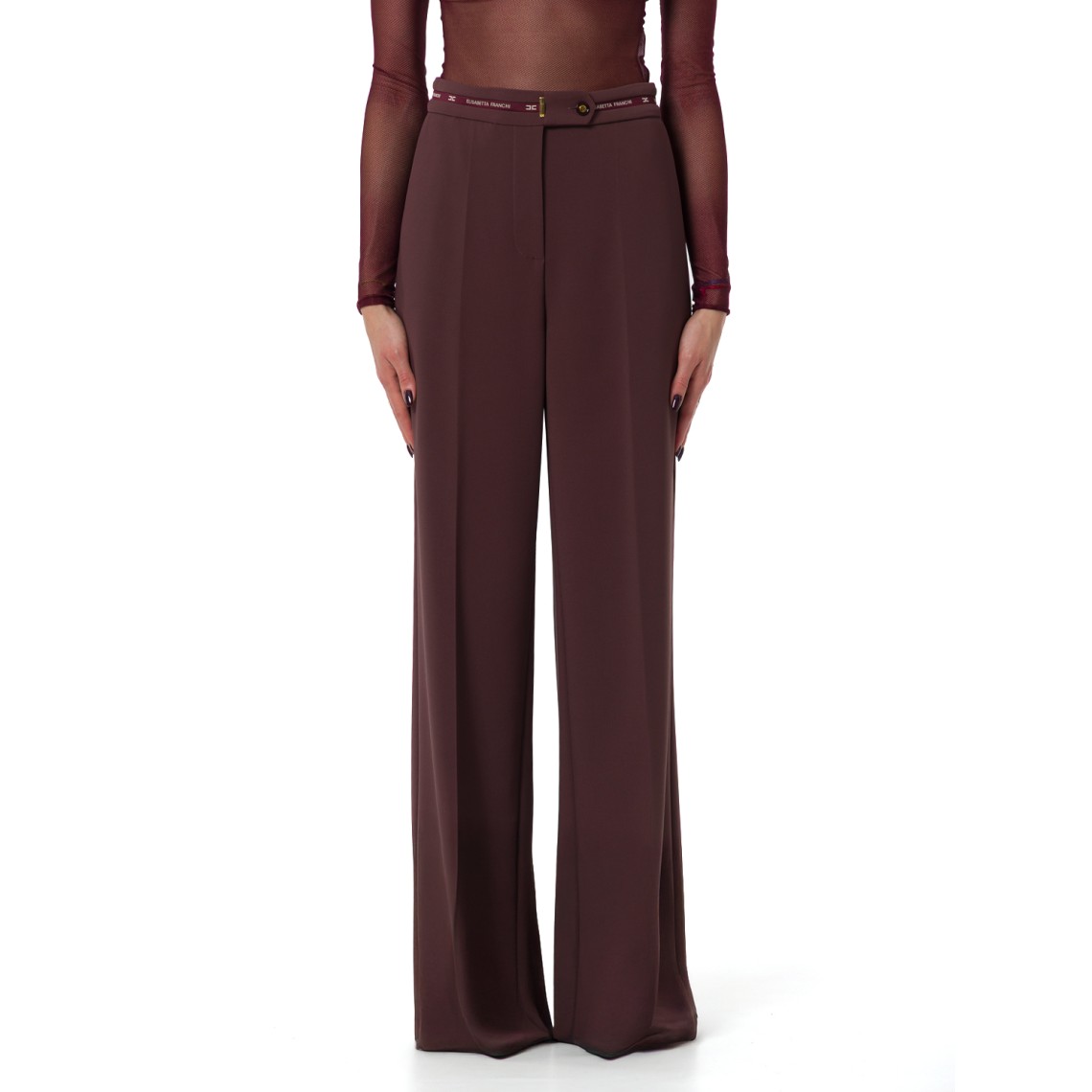 Pantaloni in crêpe leggero con nastro logo Elisabetta Franchi