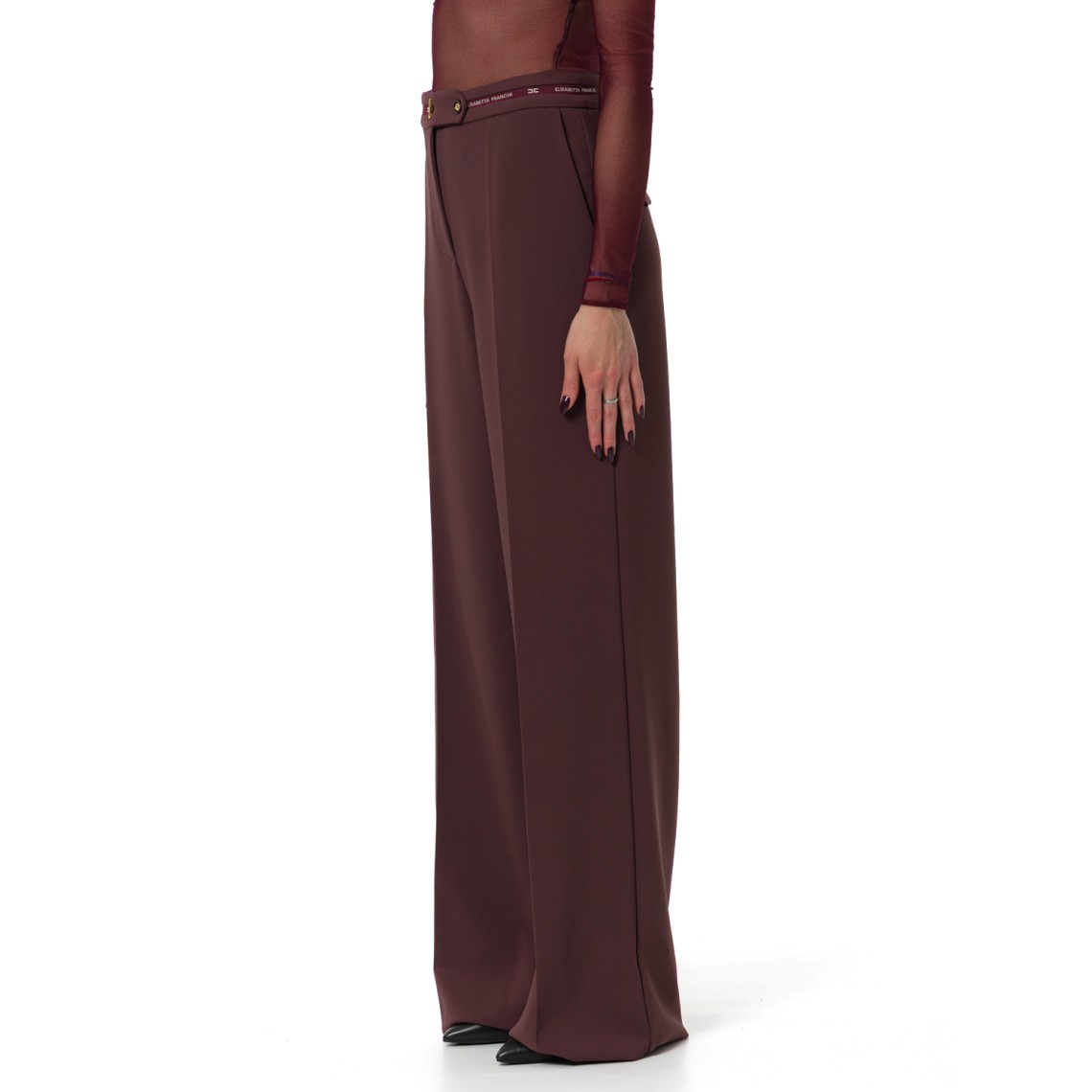 Pantaloni in crêpe leggero con nastro logo Elisabetta Franchi