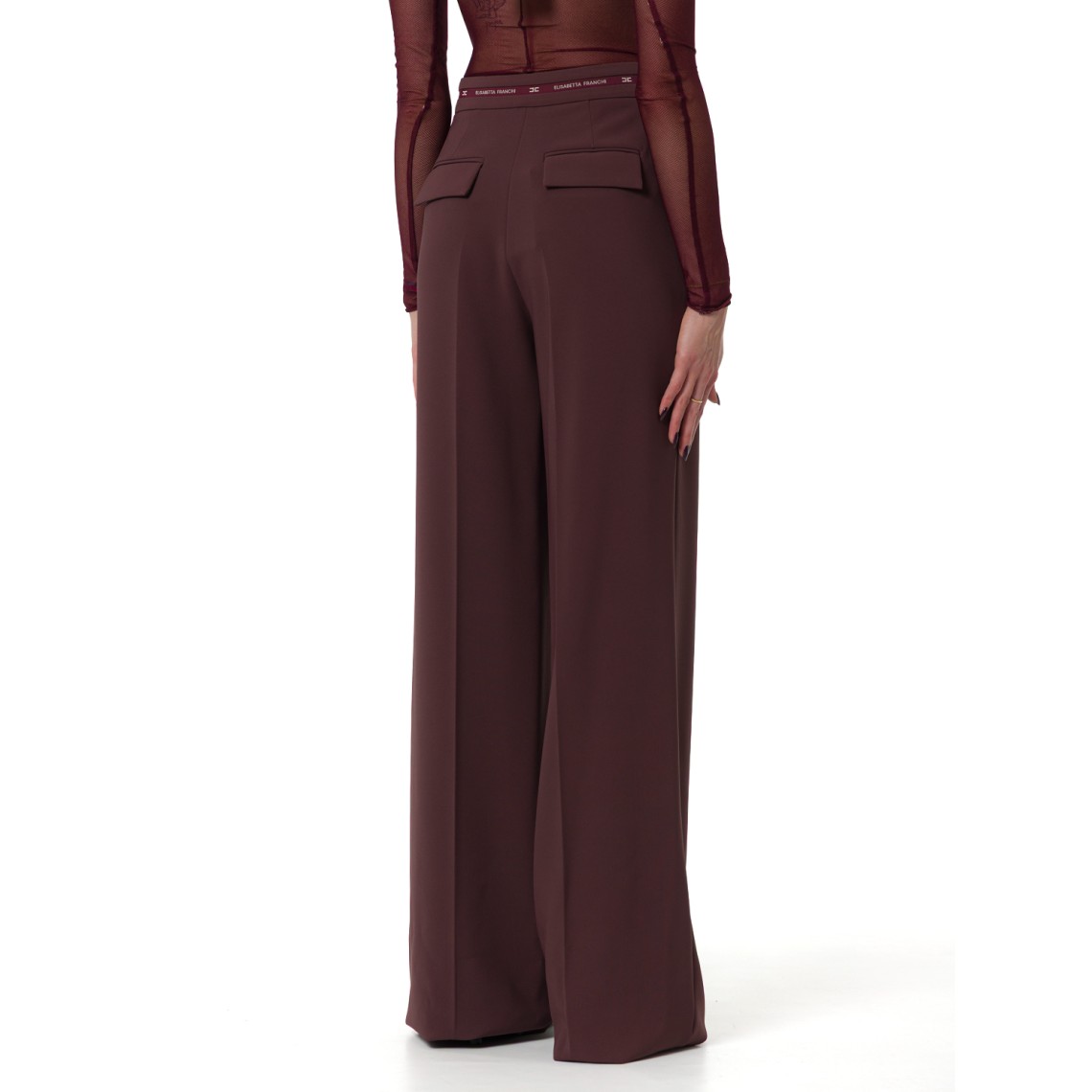 Pantaloni in crêpe leggero con nastro logo Elisabetta Franchi