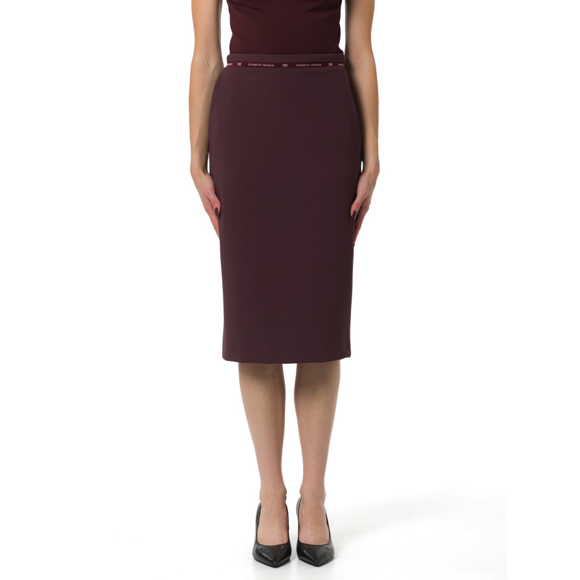 Gonna in crêpe con nastro logo Elisabetta Franchi