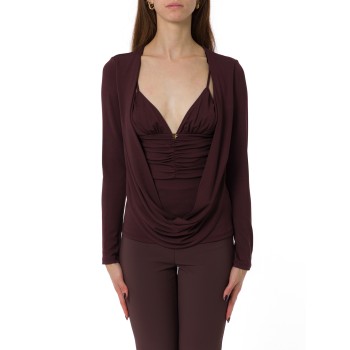 Maglia in jersey crêpe con logo gioiello Elisabetta Franchi