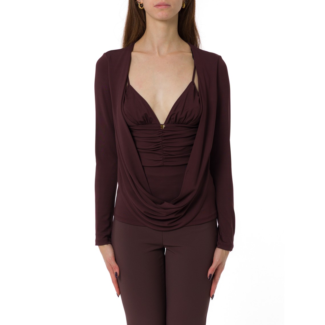 Maglia in jersey crêpe con logo gioiello Elisabetta Franchi