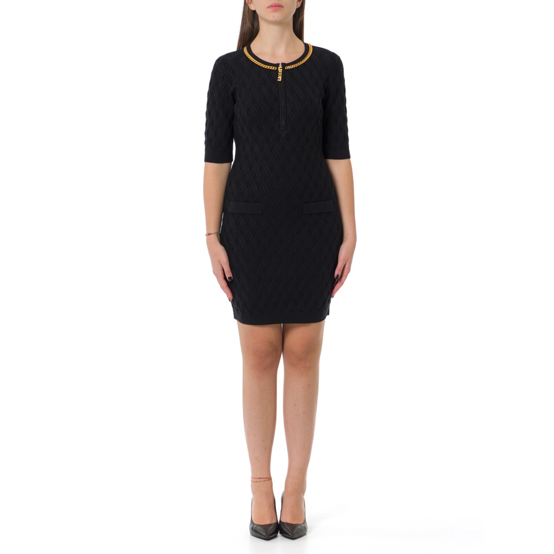 Mini abito in maglia a rombi con dettaglio gioiello Elisabetta Franchi