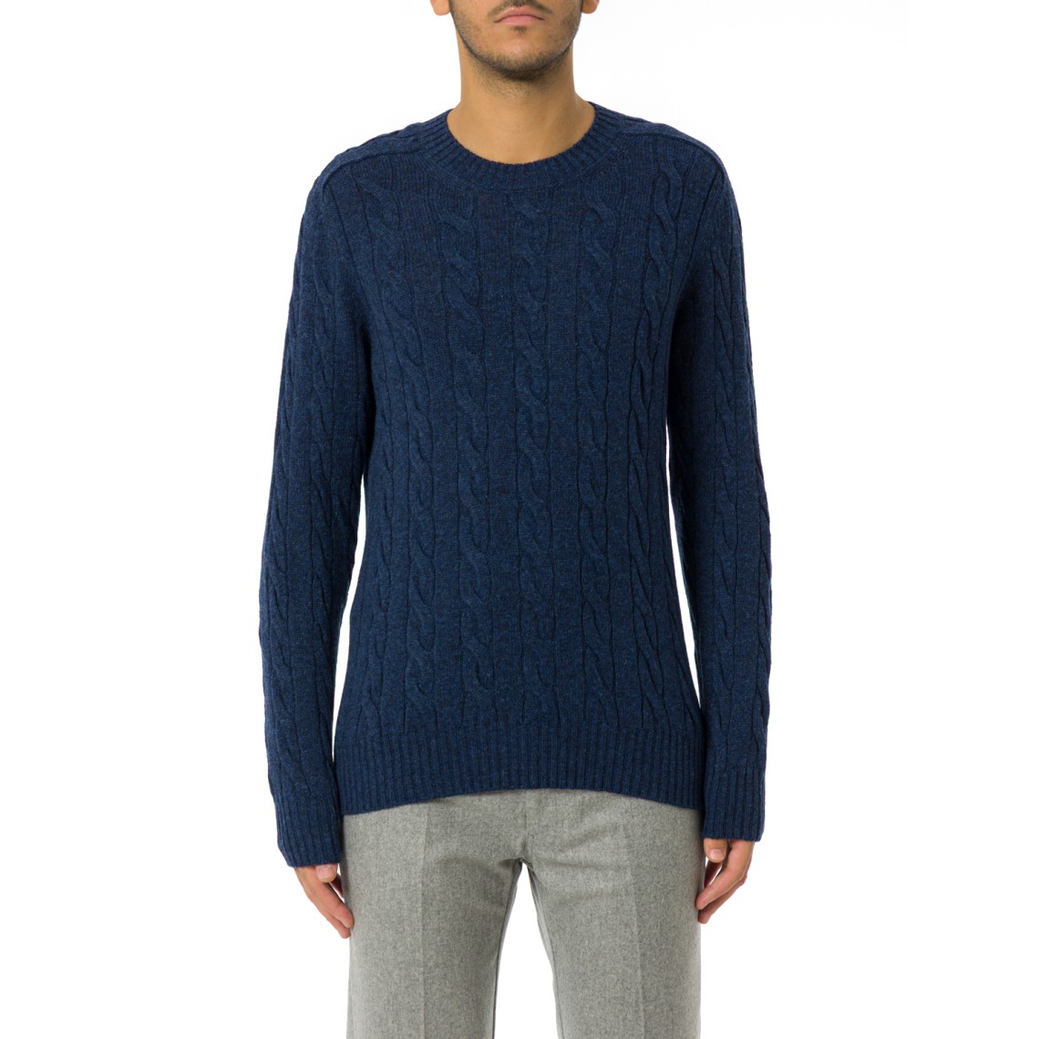 Maglione girocollo Gran Sasso in lana Shetland intrecciata