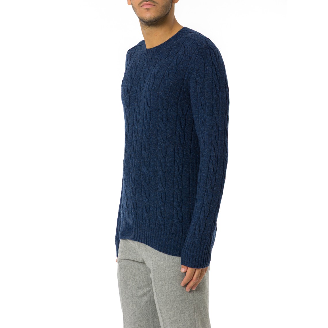 Maglione girocollo Gran Sasso in lana Shetland intrecciata