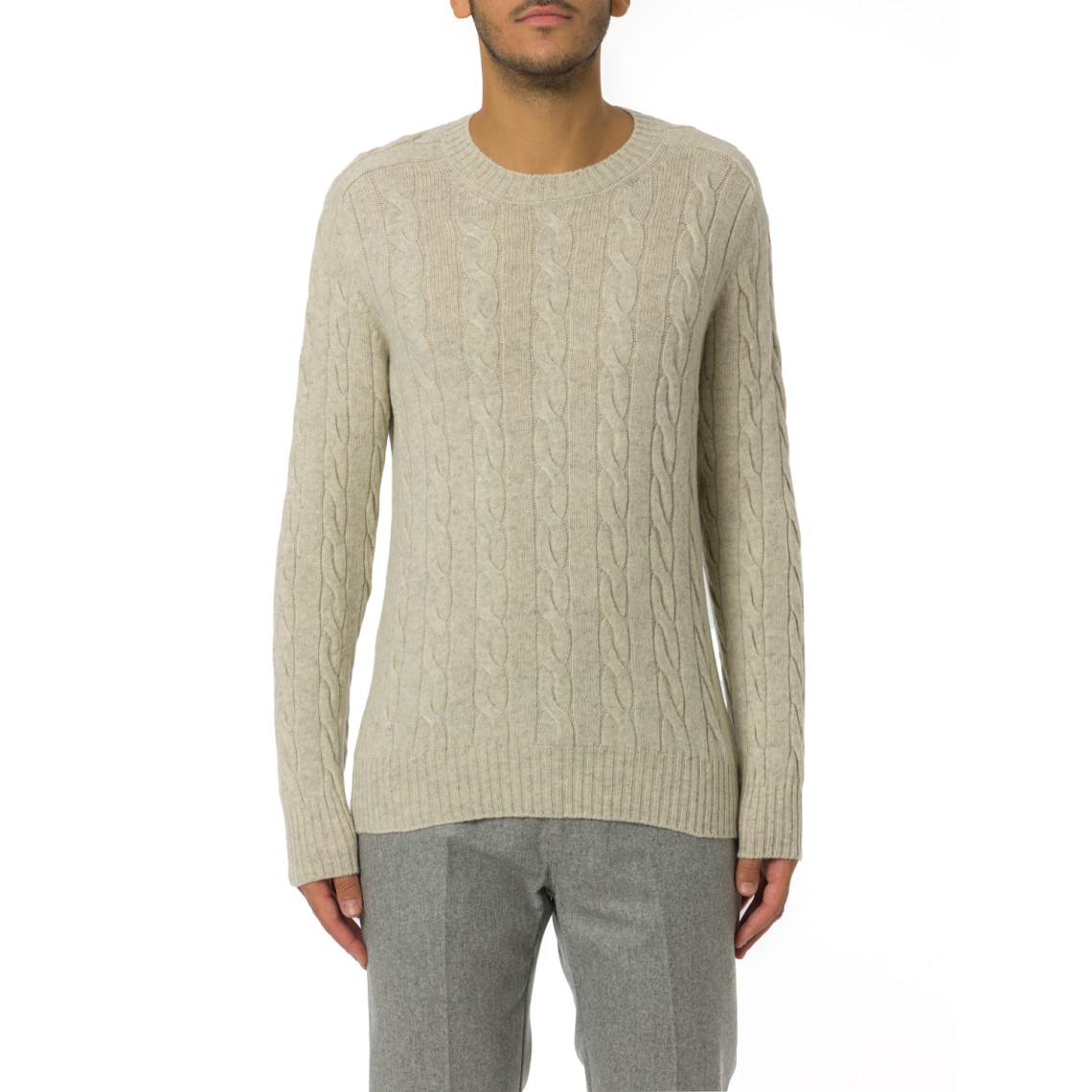 Maglione girocollo Gran Sasso in lana Shetland intrecciata