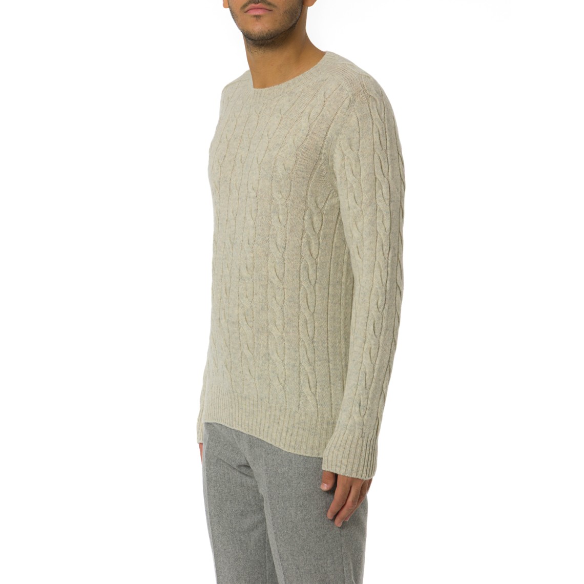 Maglione girocollo Gran Sasso in lana Shetland intrecciata