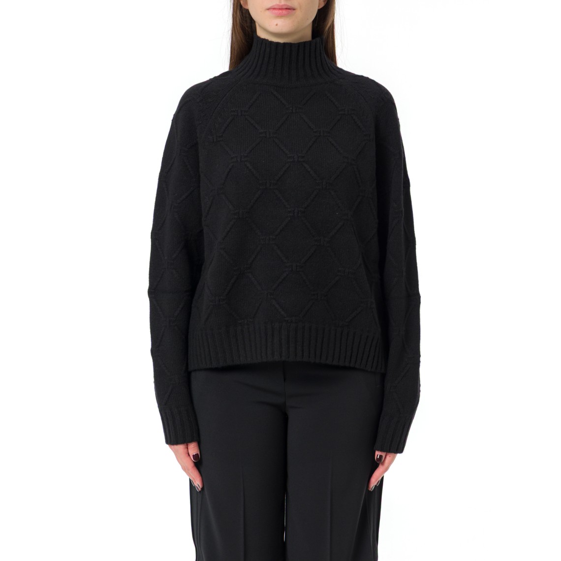 Pullover a collo alto con losanghe jacquard Elisabetta Franchi