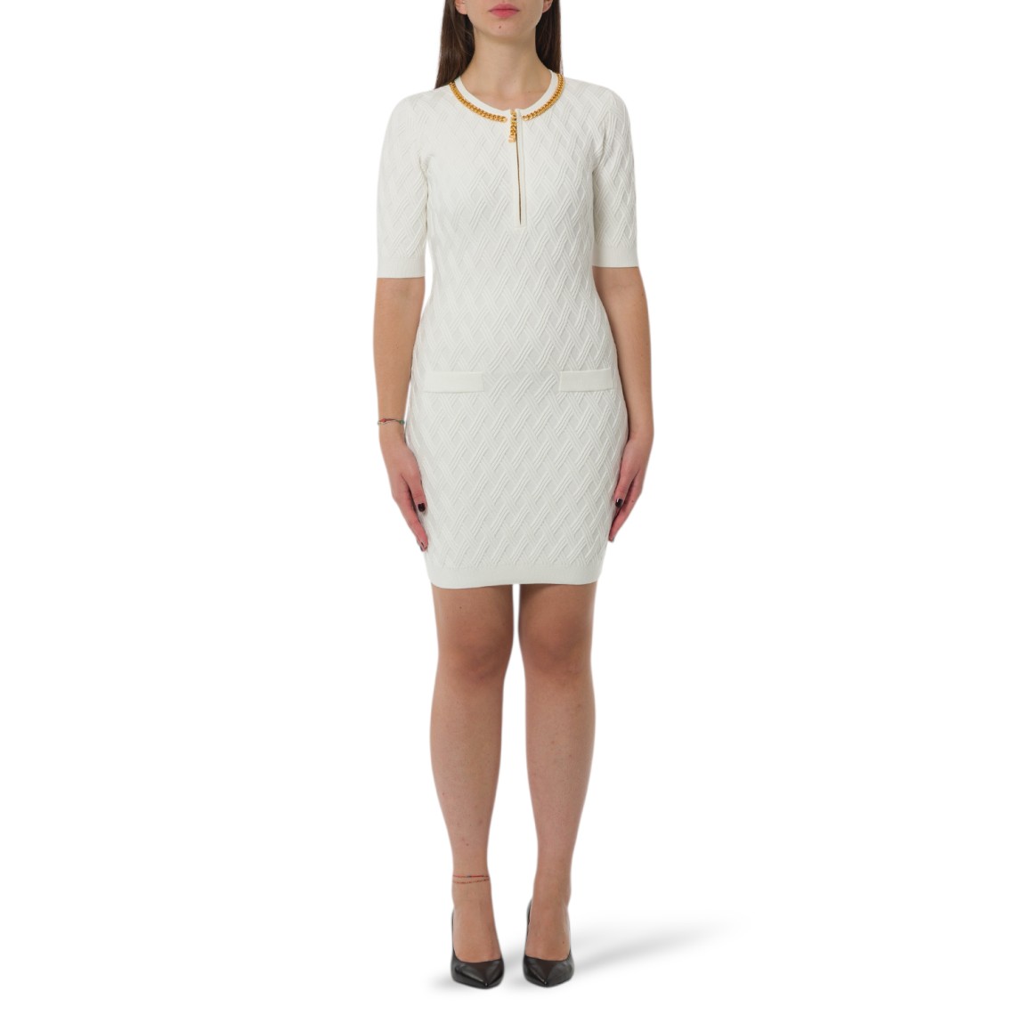 Mini abito in maglia a rombi con dettaglio gioiello Elisabetta Franchi