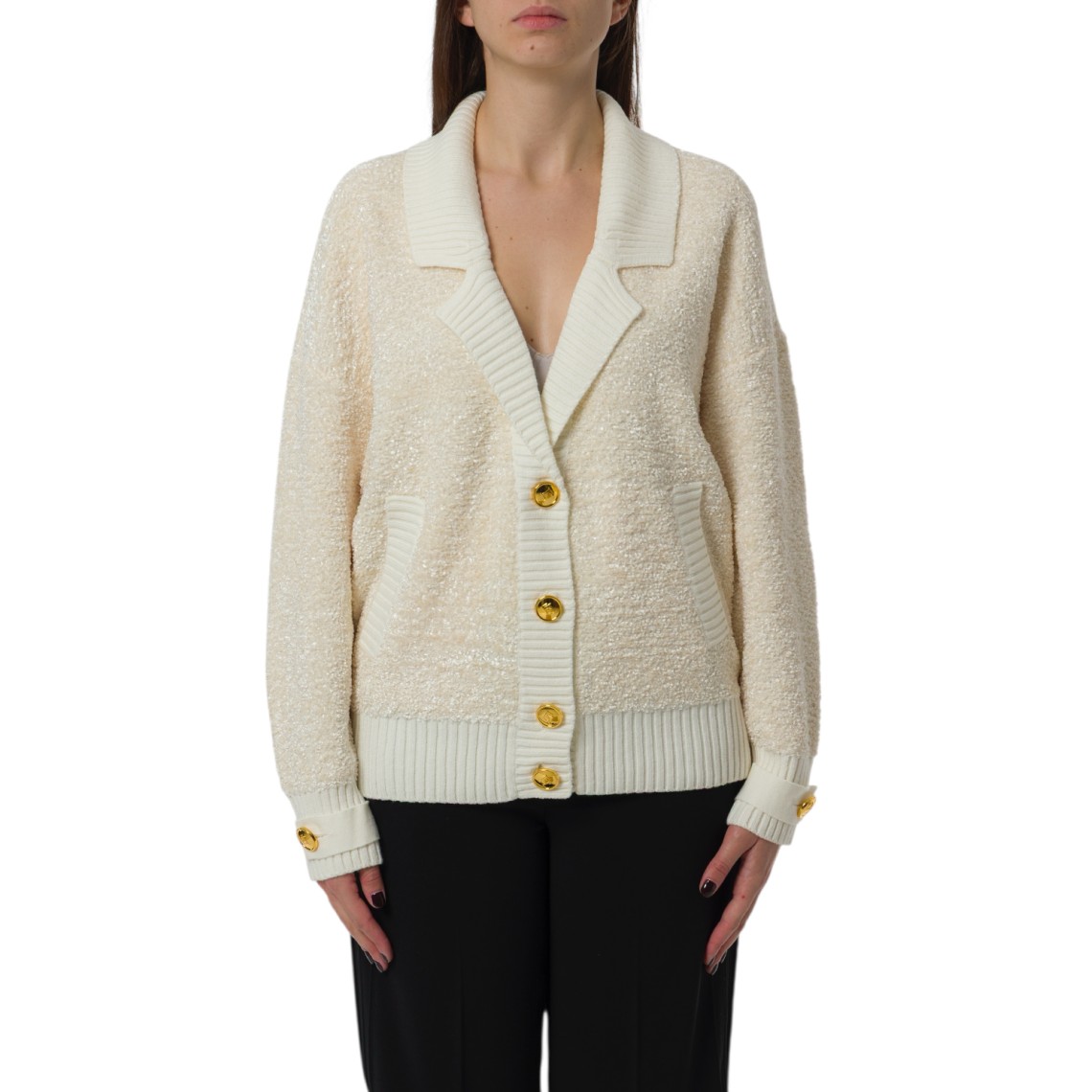 Cardigan in ciniglia bouclé con bottoni Elisabetta Franchi
