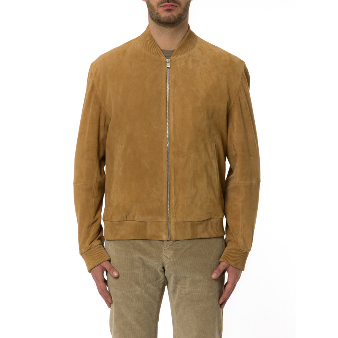 Giubbotto regular fit Boss in pelle scamosciata