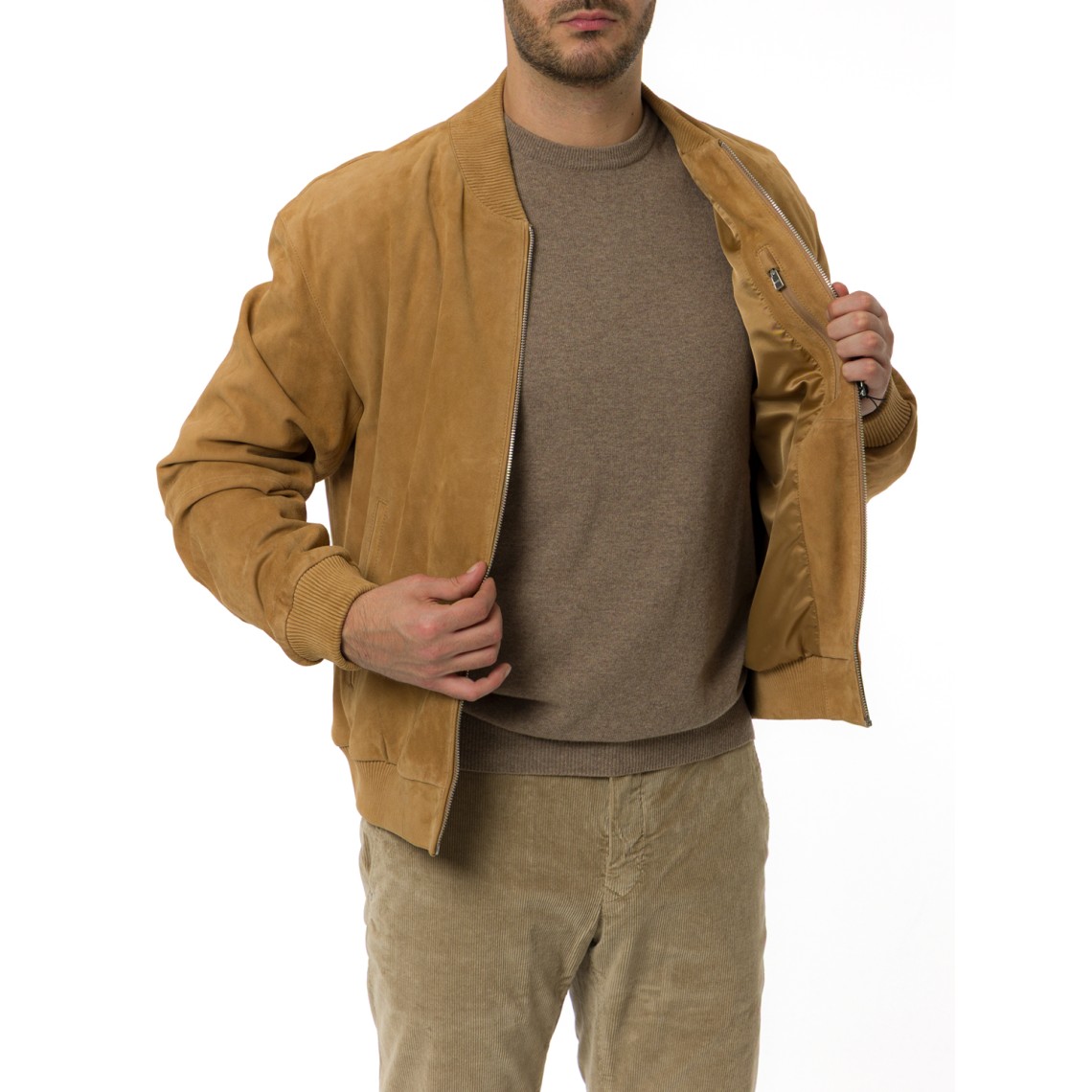 Giubbotto regular fit Boss in pelle scamosciata