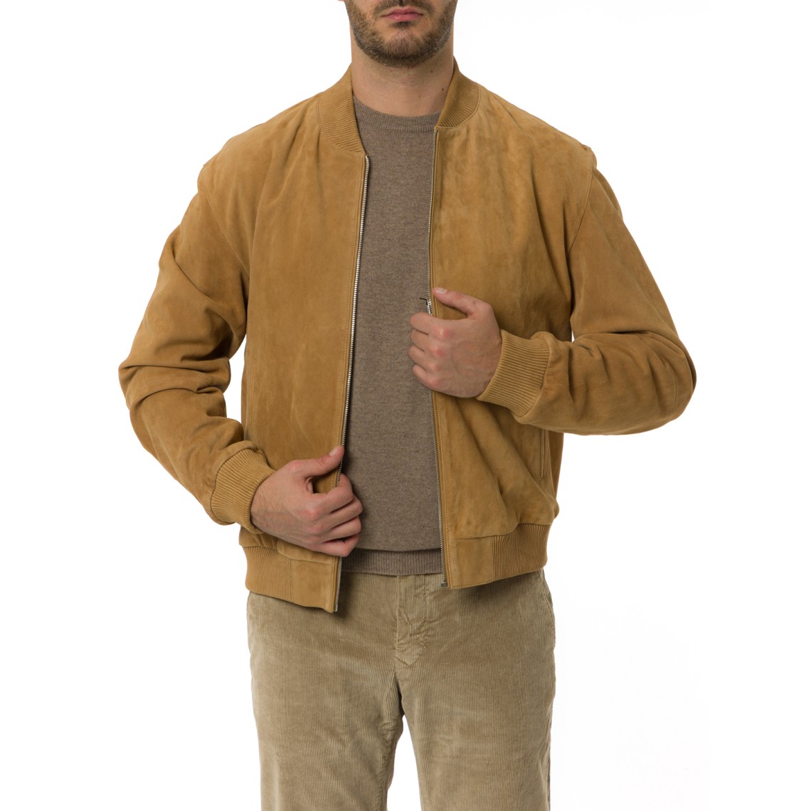 Giubbotto regular fit Boss in pelle scamosciata