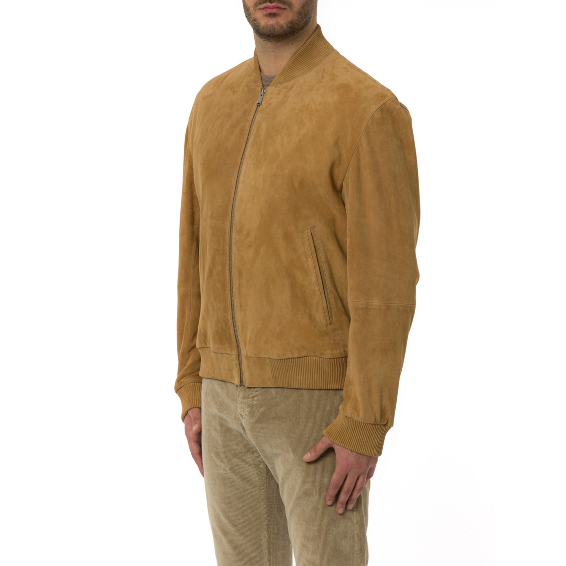 Giubbotto regular fit Boss in pelle scamosciata