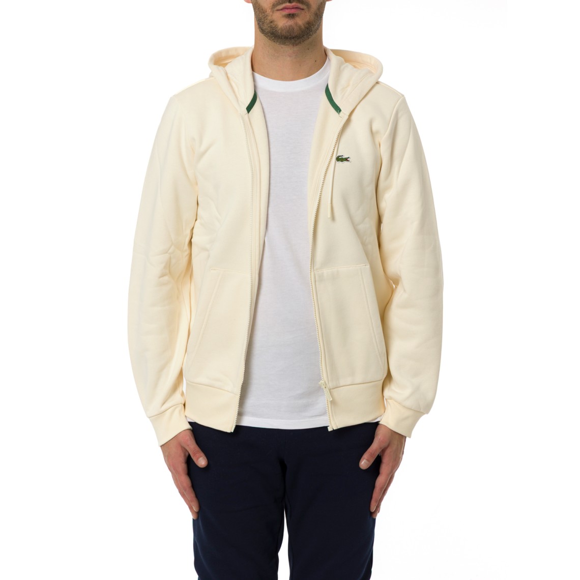 Felpa Lacoste in pile con cappuccio e zip