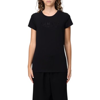 T-shirt in cotone con logo di strass Armani Exchange