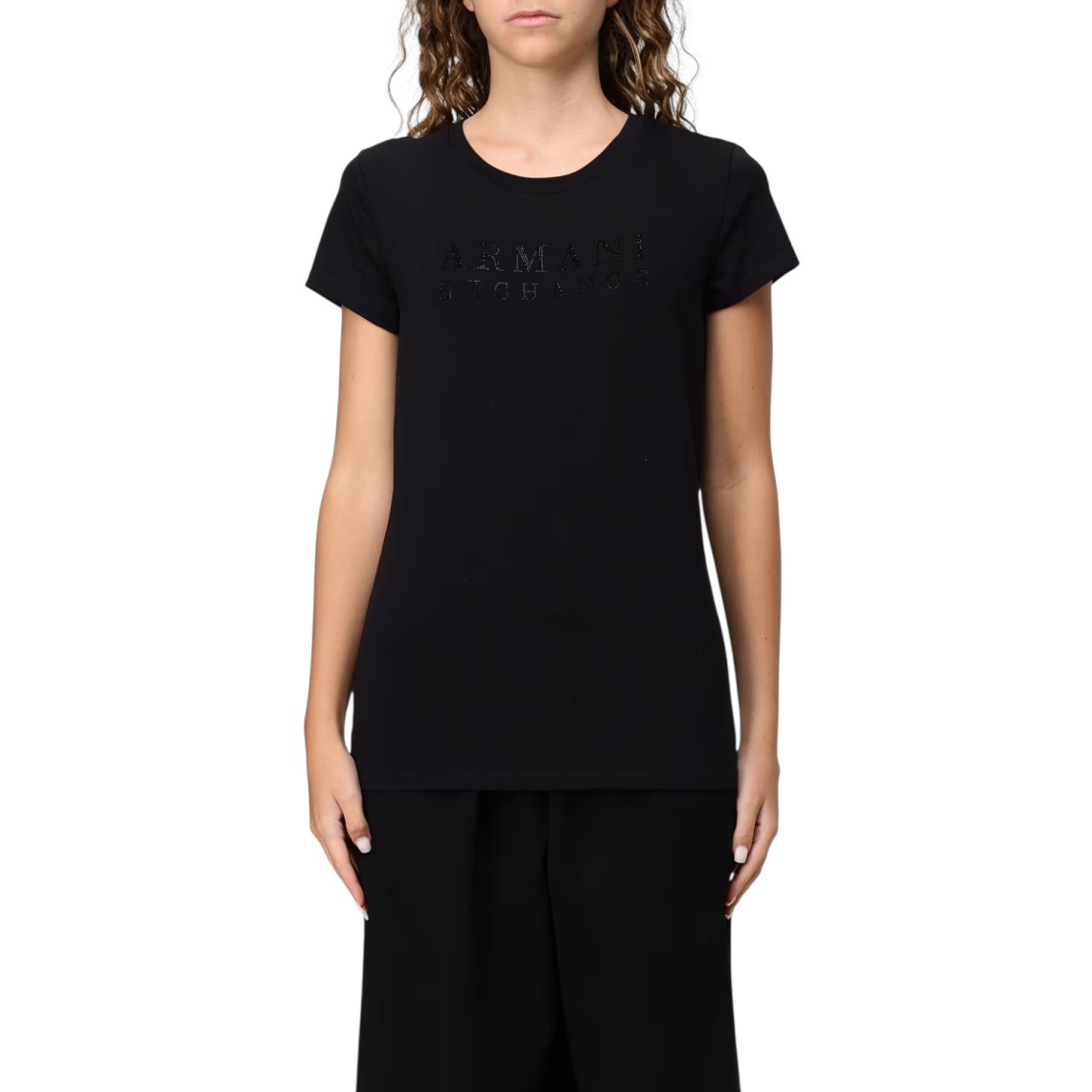 T-shirt in cotone con logo di strass Armani Exchange