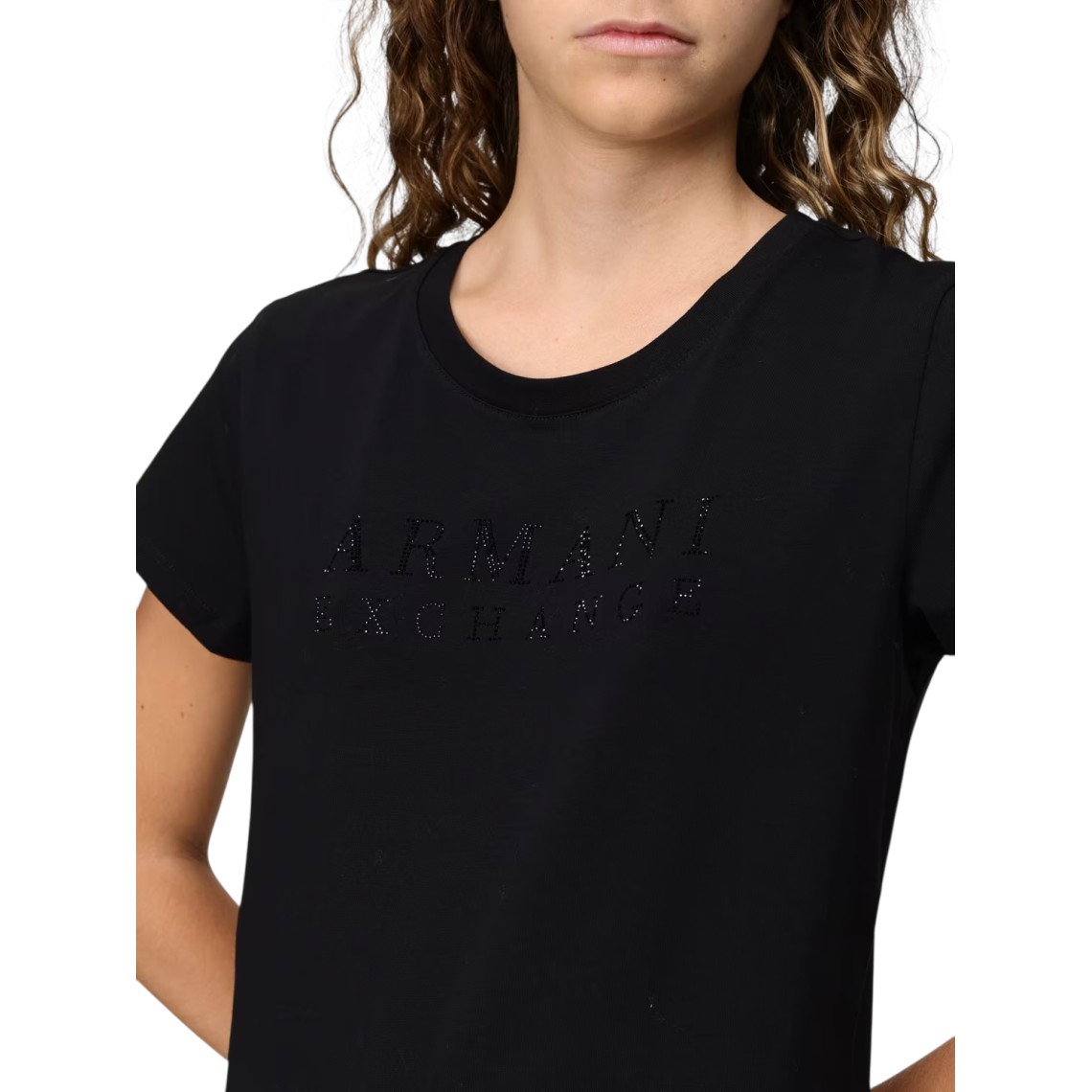 T-shirt in cotone con logo di strass Armani Exchange