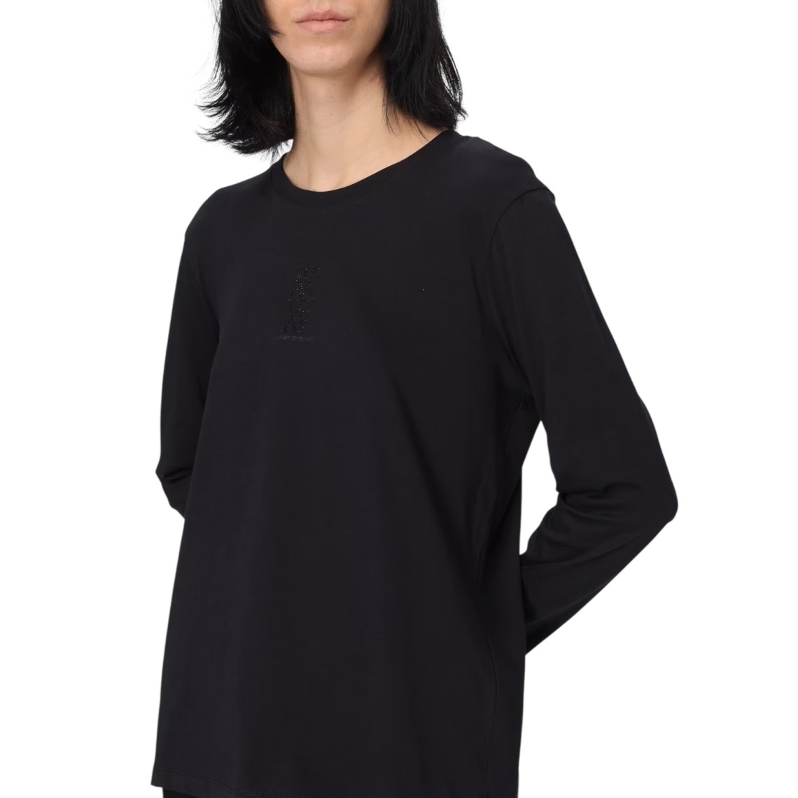 T-shirt in cotone con logo di strass Armani Exchange