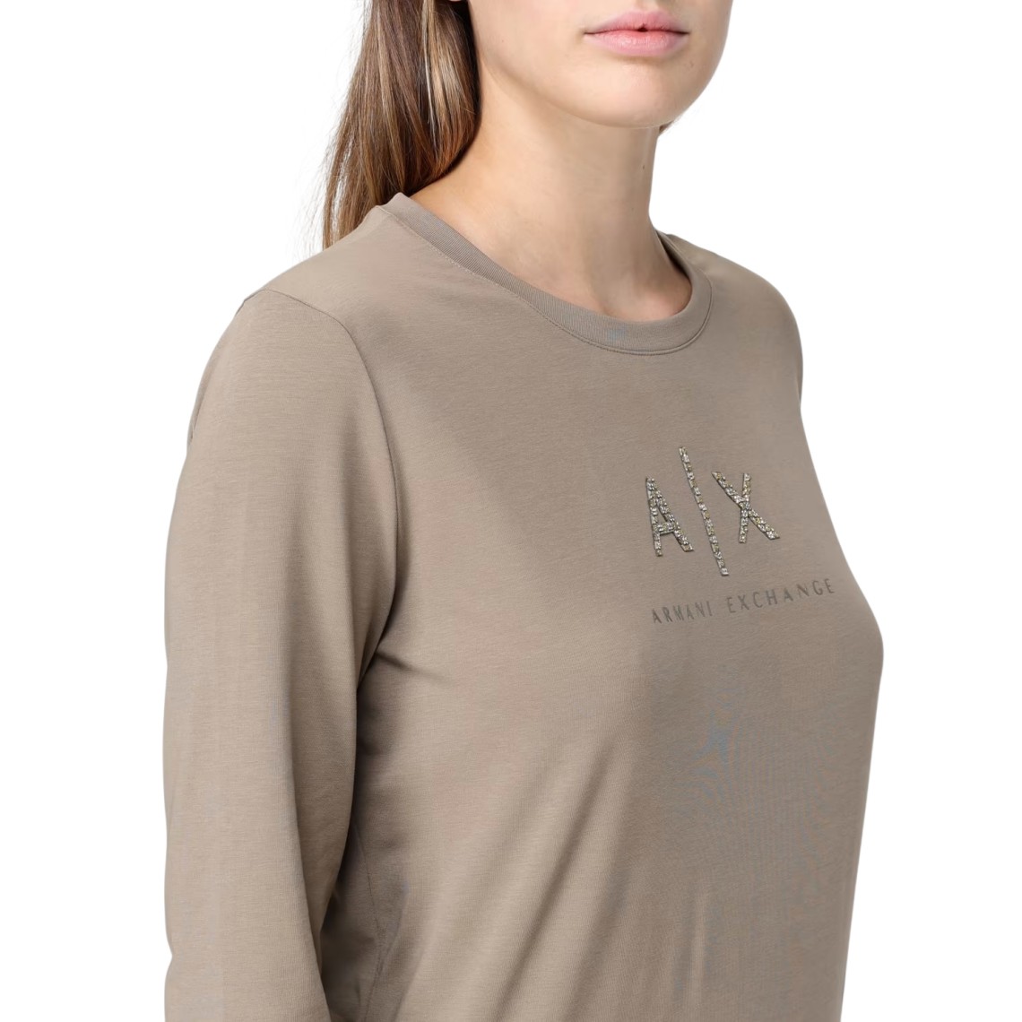 T-shirt in cotone stretch con logo di strass