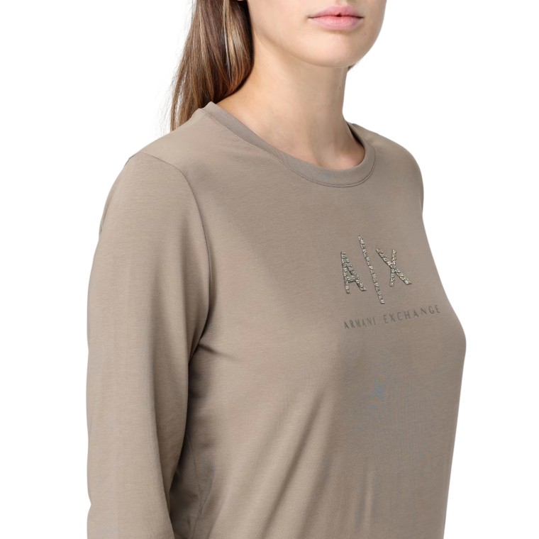 T-shirt in cotone stretch con logo di strass