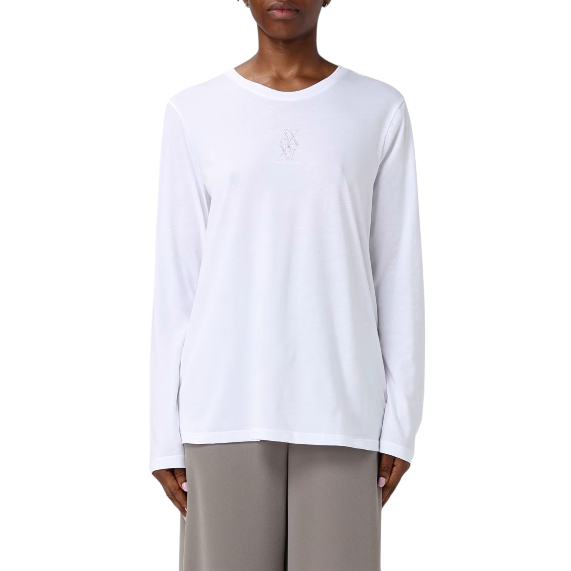 T-shirt in cotone con logo di strass Armani Exchange