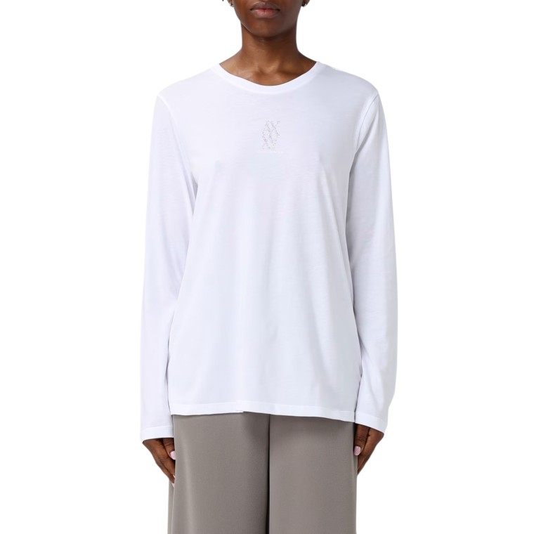 T-shirt in cotone con logo di strass Armani Exchange