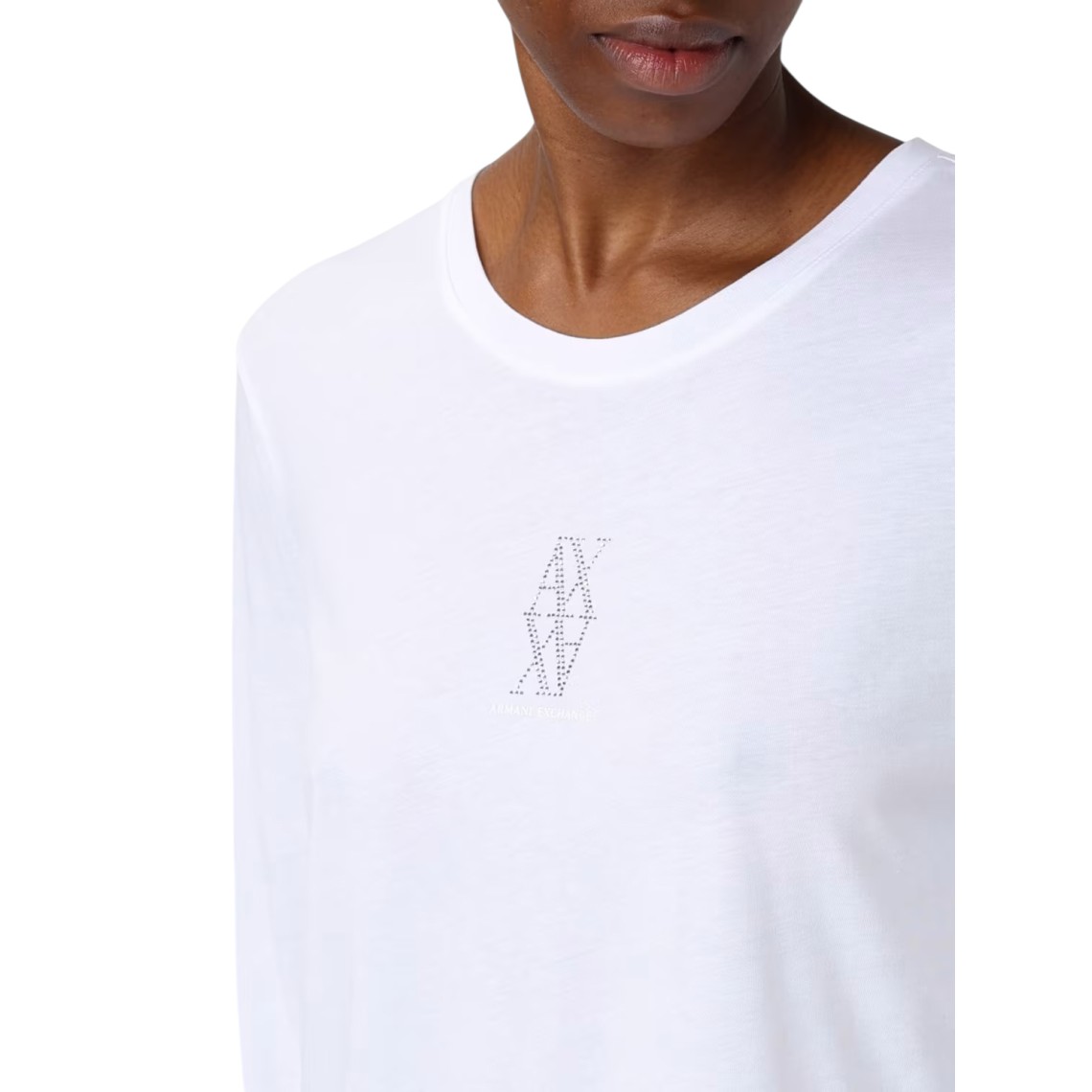 T-shirt in cotone con logo di strass Armani Exchange