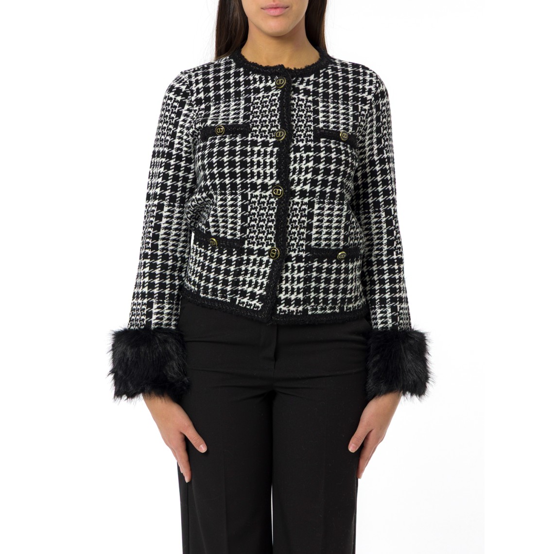 Giacca in maglia check con faux fur Twinset