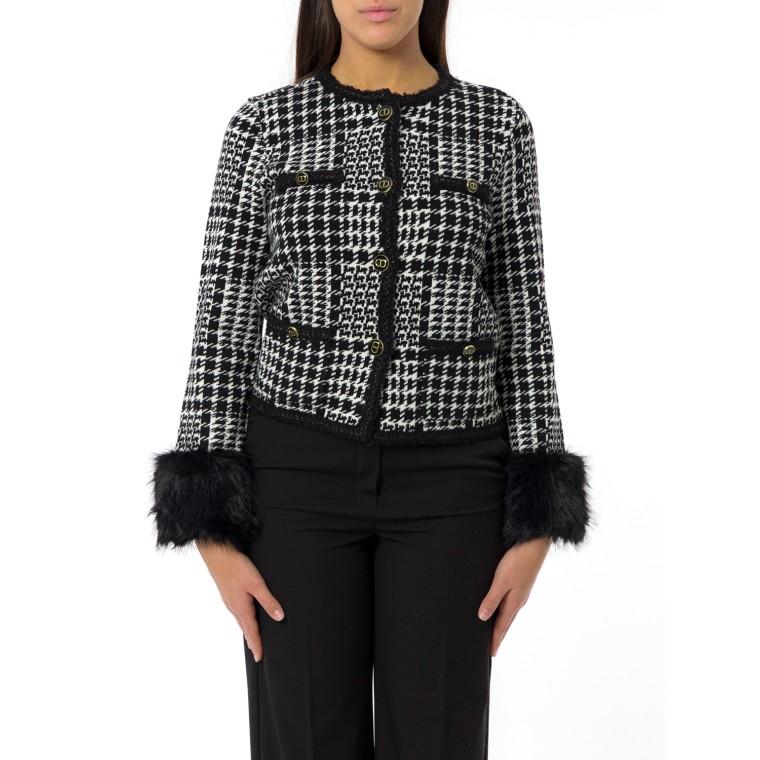 Giacca in maglia check con faux fur Twinset