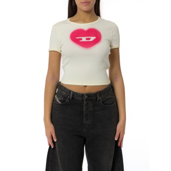 T-shirt a costine Diesel con stampa cuore effetto acquerello