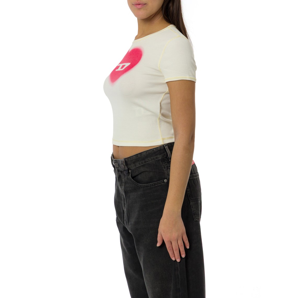 T-shirt a costine Diesel con stampa cuore effetto acquerello