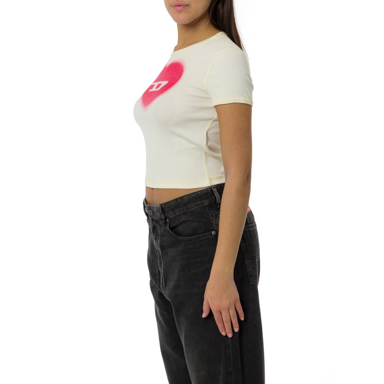 T-shirt a costine Diesel con stampa cuore effetto acquerello