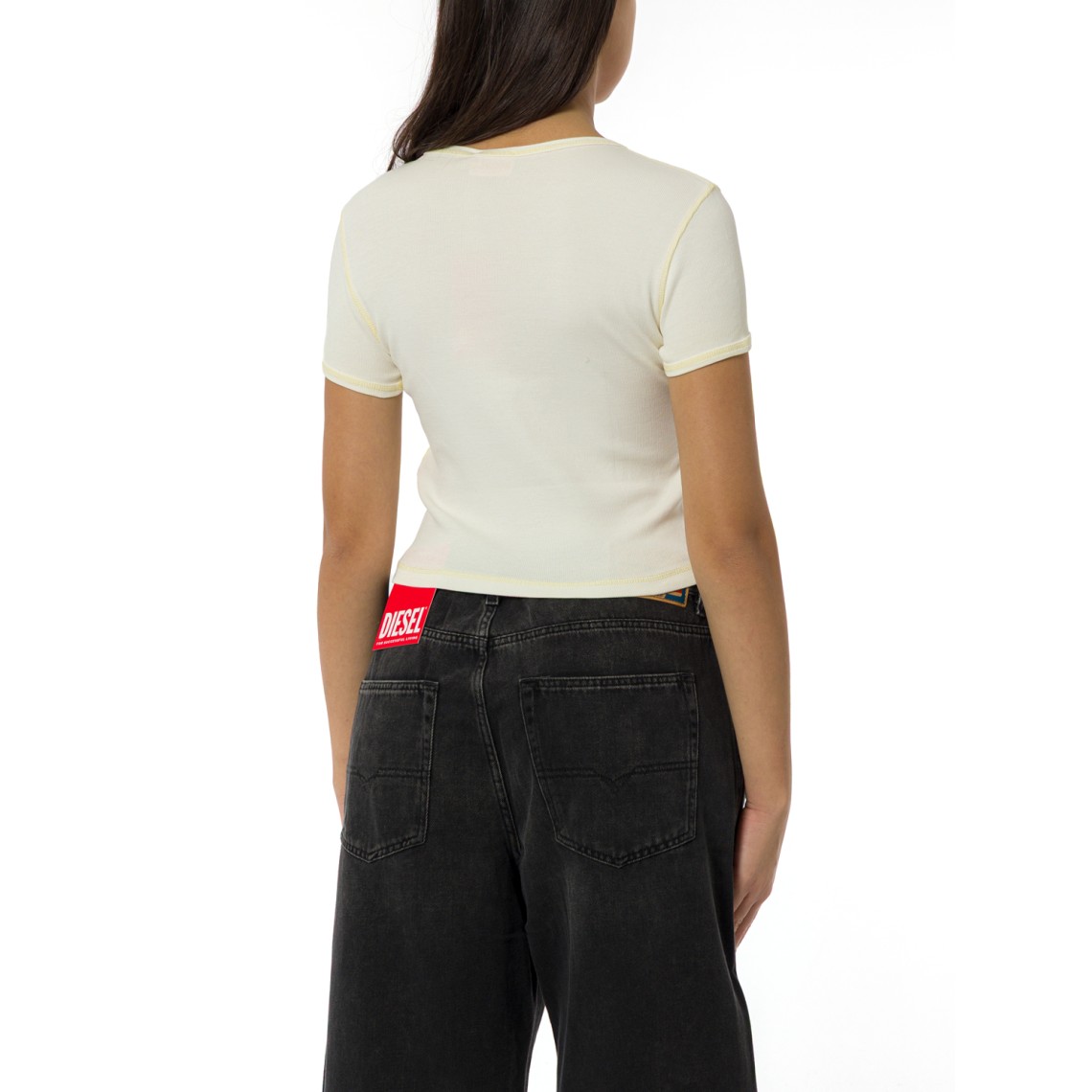 T-shirt a costine Diesel con stampa cuore effetto acquerello