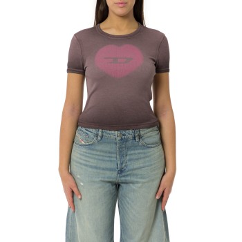 T-shirt a costine Diesel con stampa cuore effetto acquerello