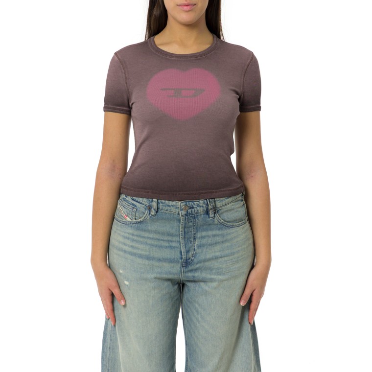 T-shirt a costine Diesel con stampa cuore effetto acquerello
