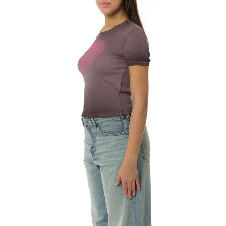 T-shirt a costine Diesel con stampa cuore effetto acquerello
