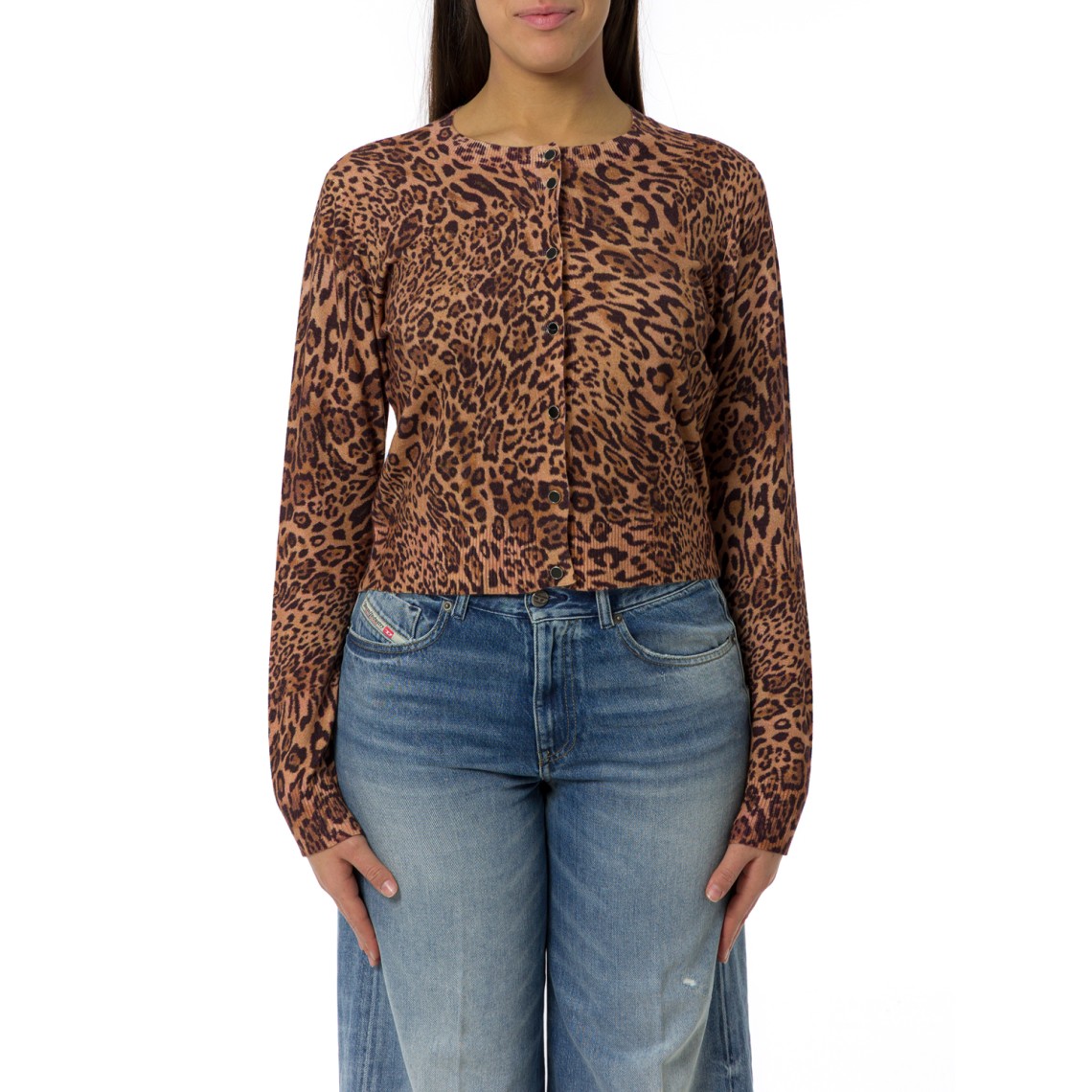 Cardigan girocollo in misto viscosa animalier Twinset