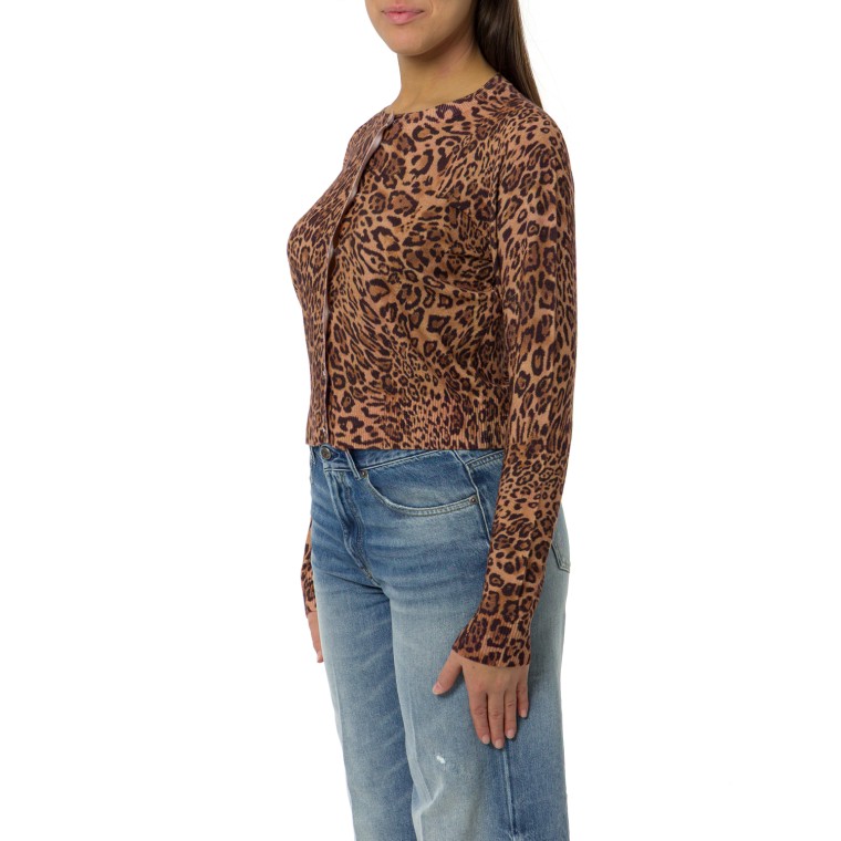 Cardigan girocollo in misto viscosa animalier Twinset
