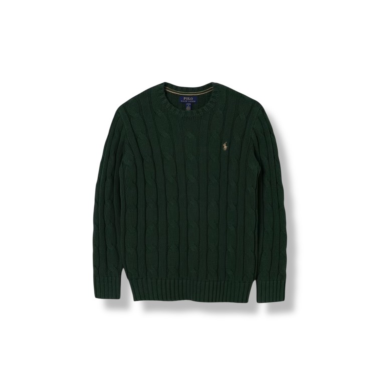 Maglione in cotone a treccia con pony Polo Ralph Lauren bambino